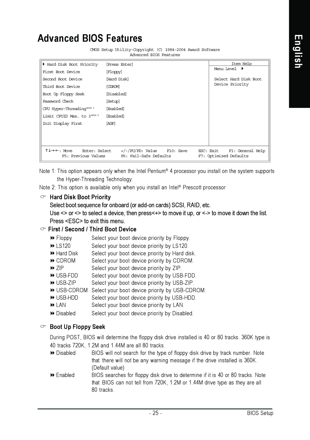 Intel 8S661FXMP-RZ user manual Advanced Bios Features, Hard Disk Boot Priority, First / Second / Third Boot Device 