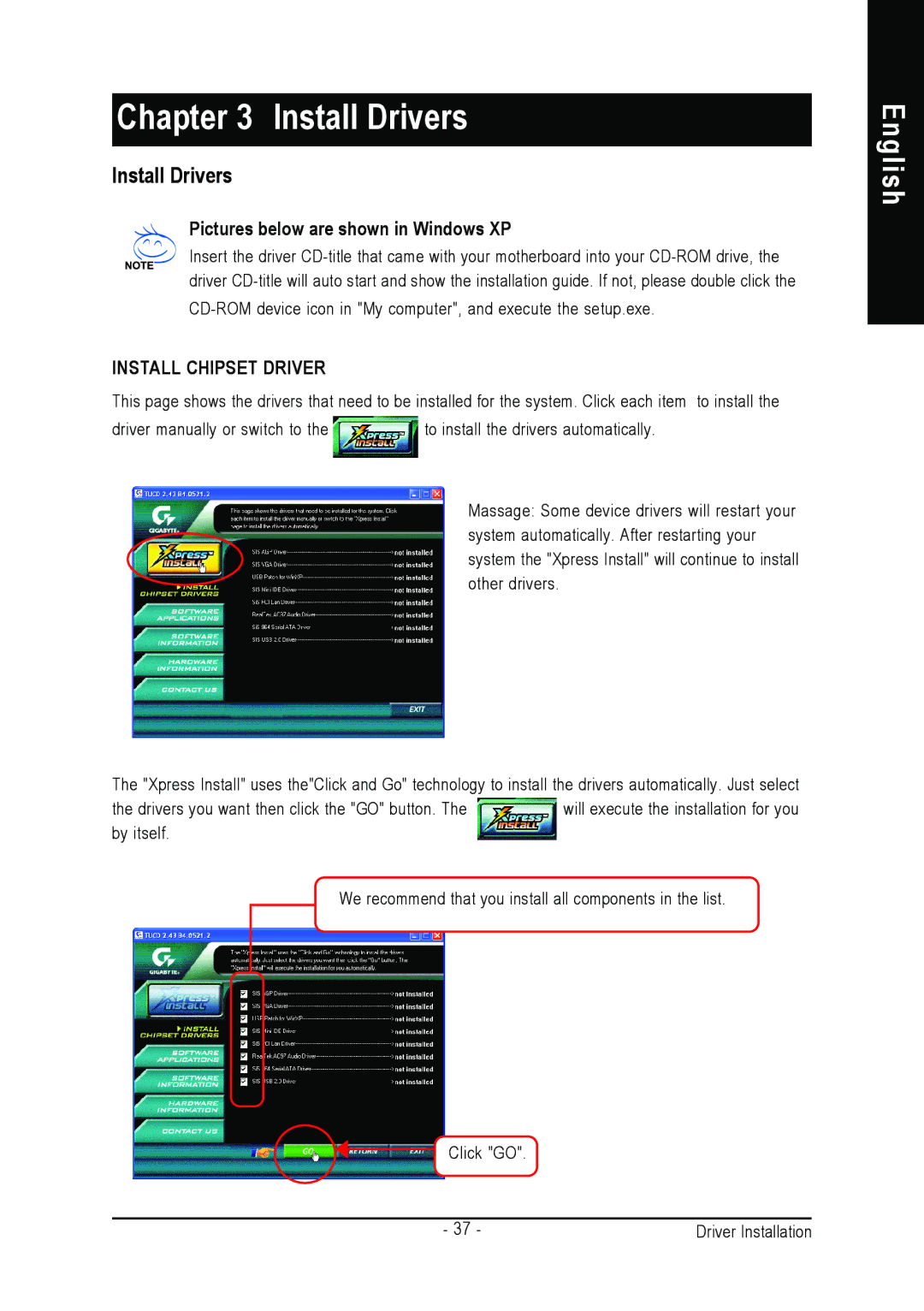 Intel 8S661FXMP-RZ user manual Install Drivers, Pictures below are shown in Windows XP 