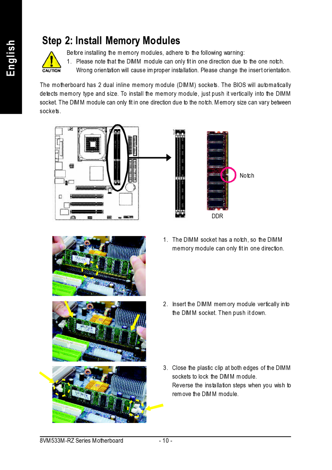 Intel 8VM533M-RZ-C user manual Install Memory Modules 