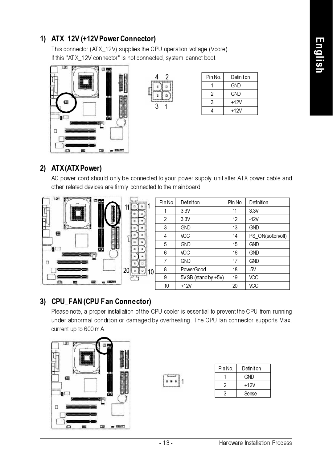 Intel 8VM533M-RZ-C user manual ATX12V +12V Power Connector, Atxatx Power, Cpufan CPU Fan Connector 