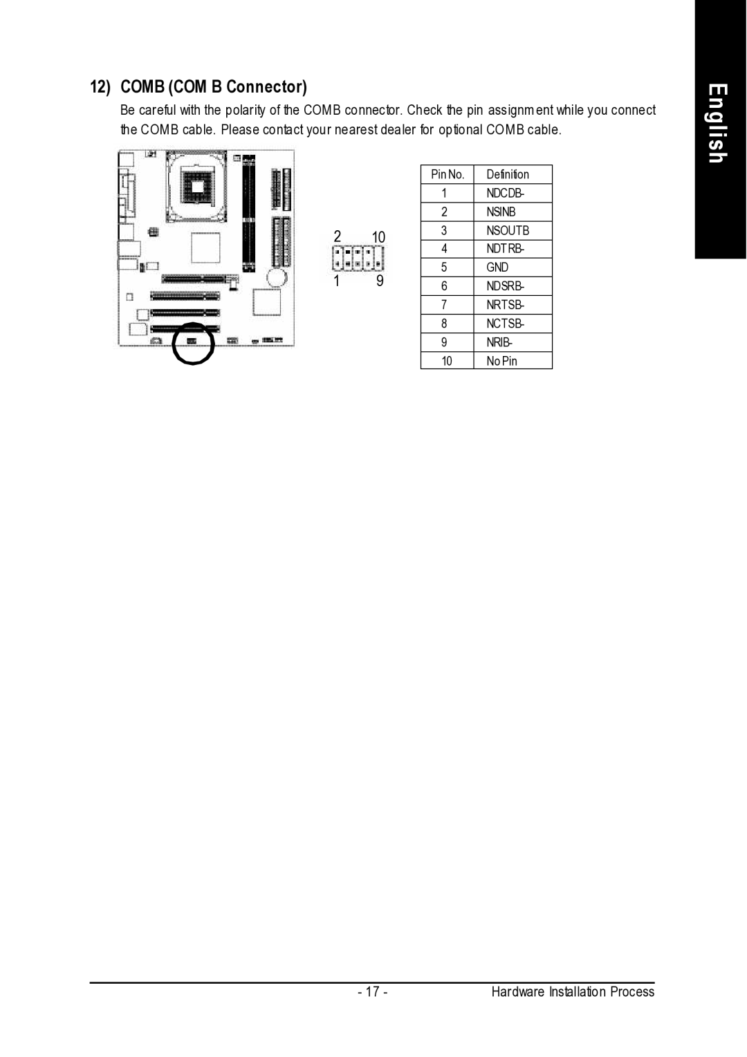 Intel 8VM533M-RZ-C user manual Comb COM B Connector 