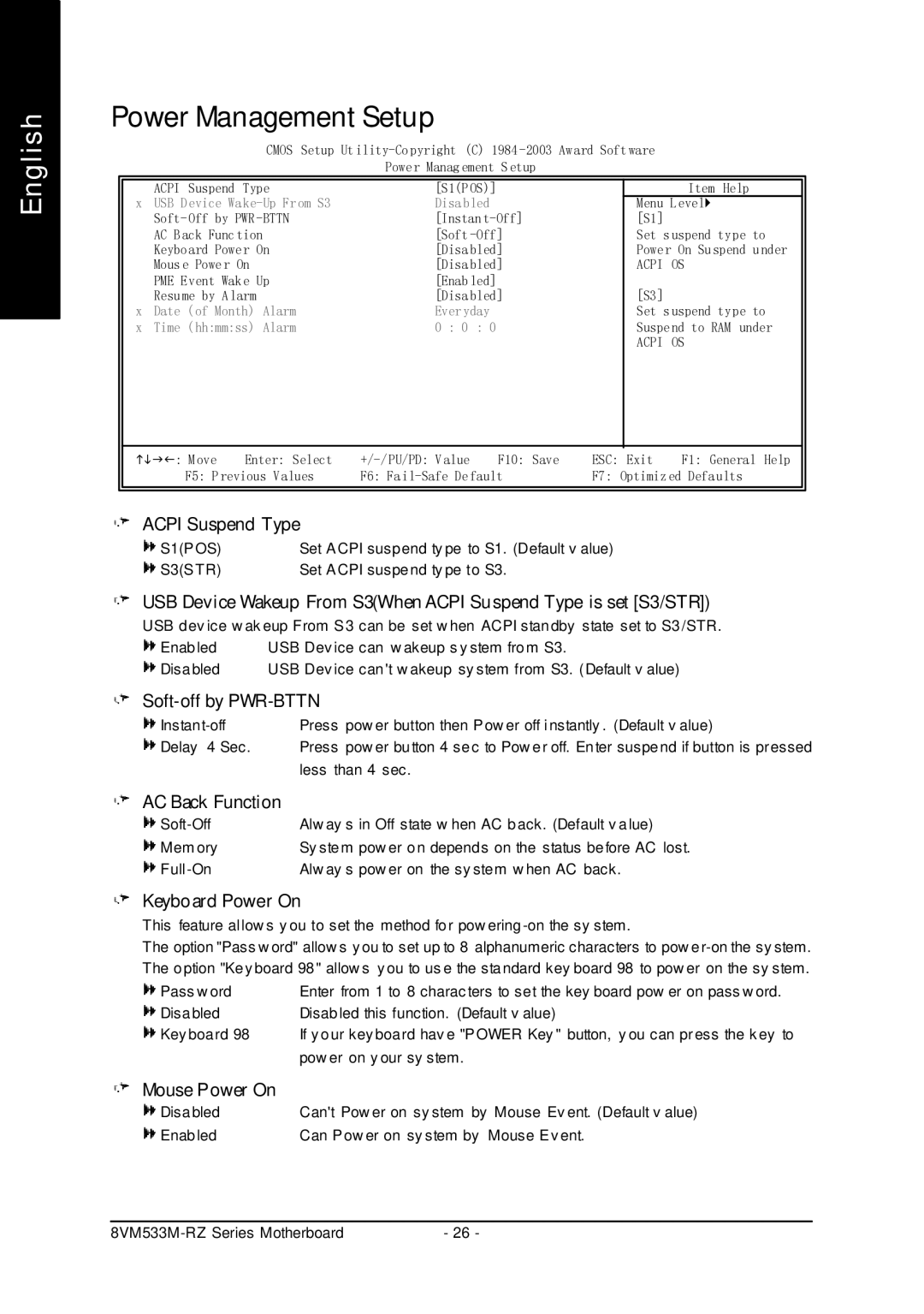 Intel 8VM533M-RZ-C user manual Power Management Setup 