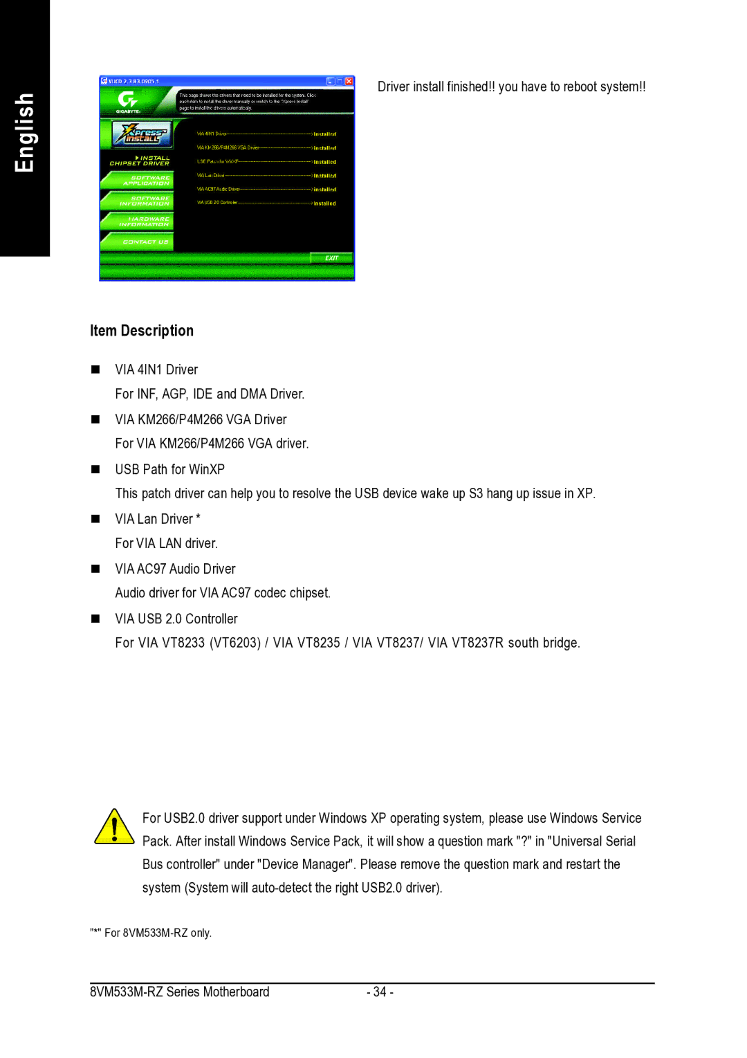 Intel 8VM533M-RZ-C user manual Item Description 