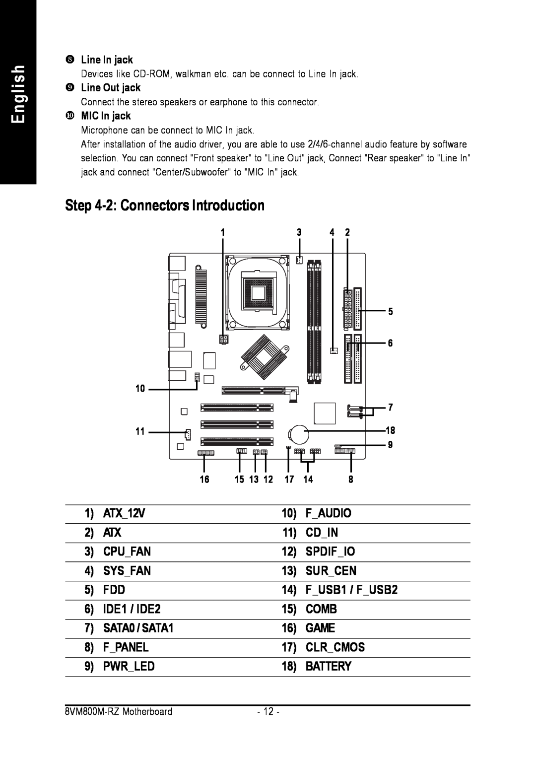 Intel 8VM800M-RZ user manual 2 Connectors Introduction, English 