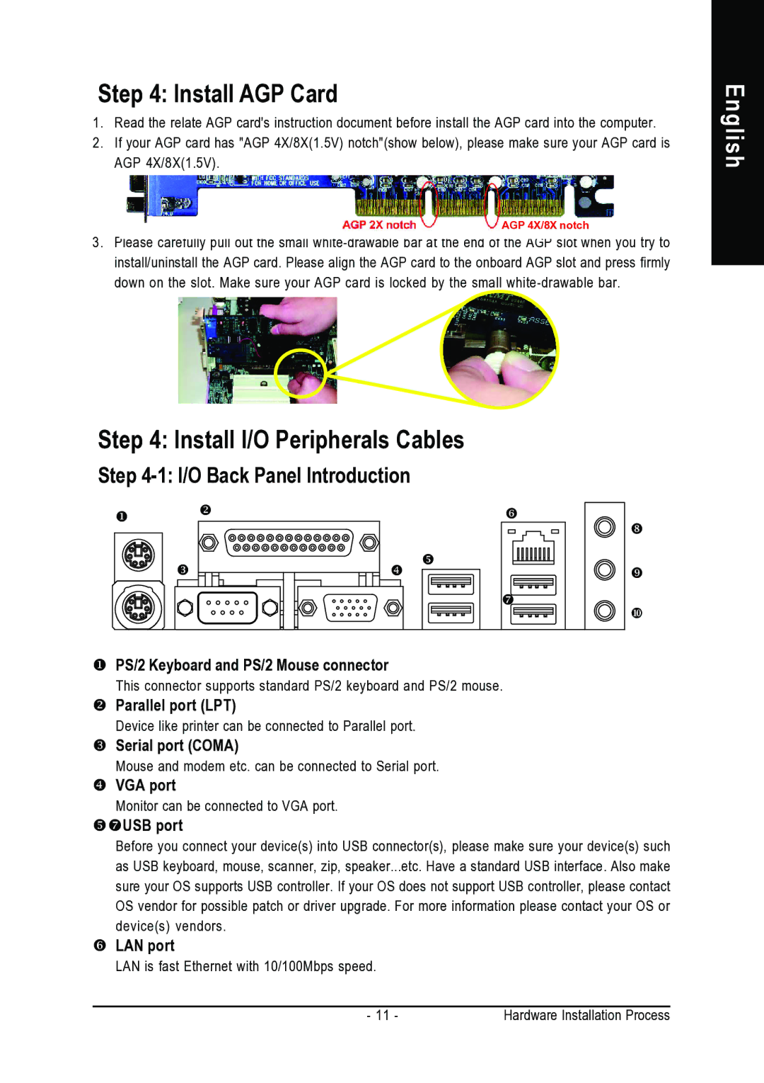 Intel 8VM800M-RZ user manual Install AGP Card, Install I/O Peripherals Cables 