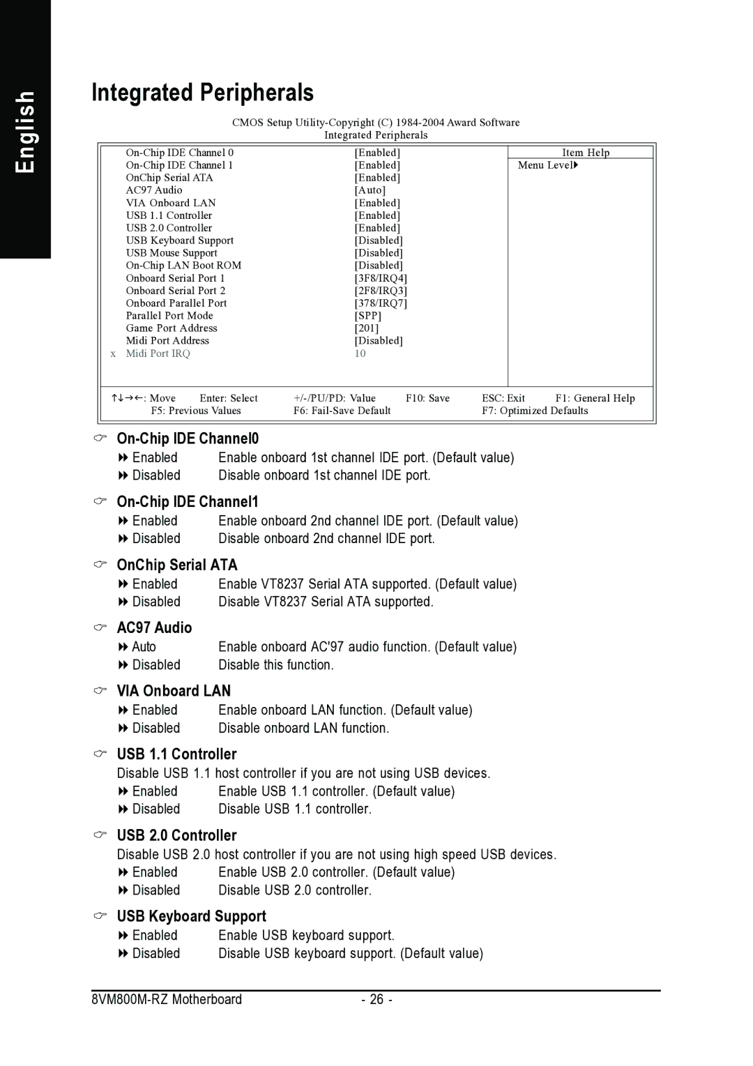 Intel 8VM800M-RZ user manual Integrated Peripherals 