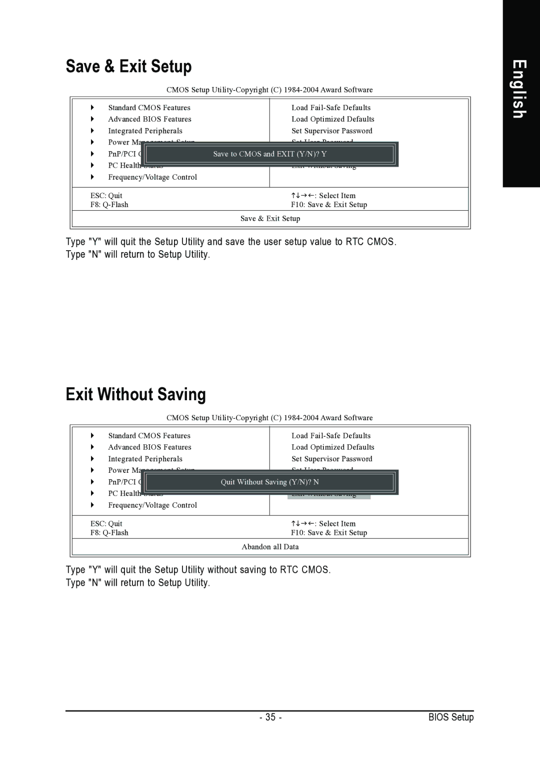 Intel 8VM800M-RZ user manual Save & Exit Setup, Exit Without Saving 