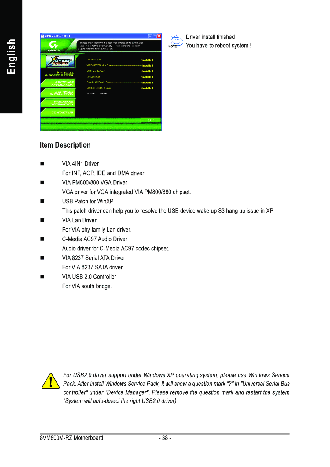 Intel 8VM800M-RZ user manual Item Description 