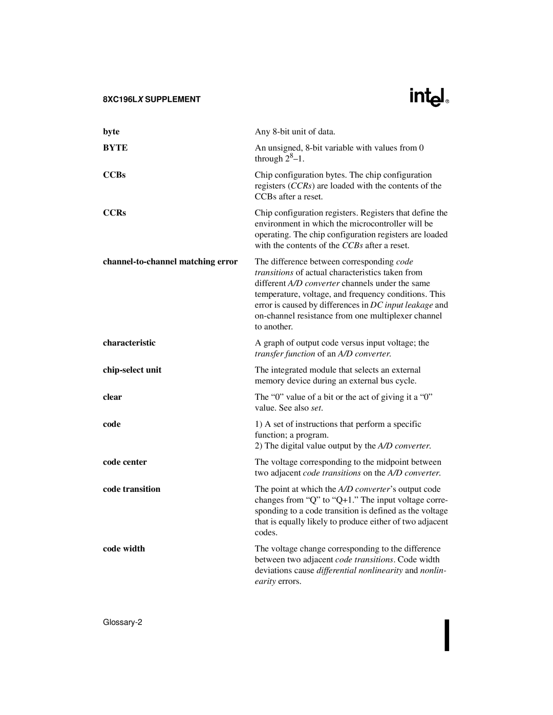 Intel 8XC196Kx, 8XC196Jx, 8XC196Lx, 87C196CA user manual Byte 