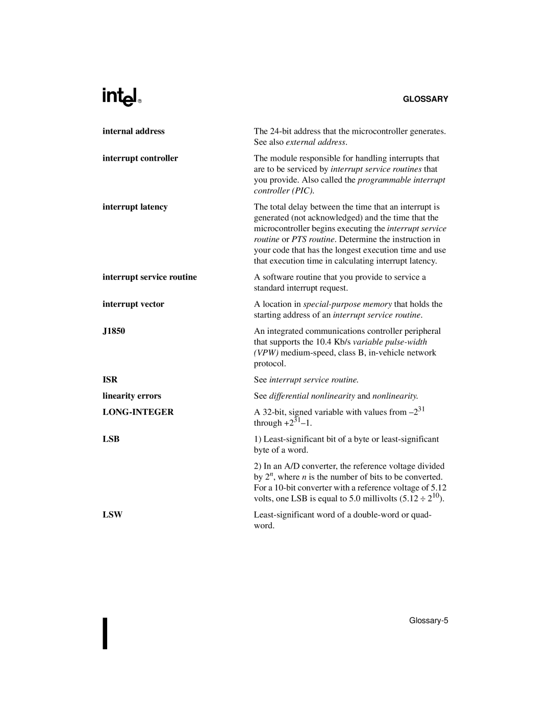 Intel 8XC196Lx, 8XC196Jx, 8XC196Kx, 87C196CA user manual Isr, Long-Integer, Lsb, Lsw 