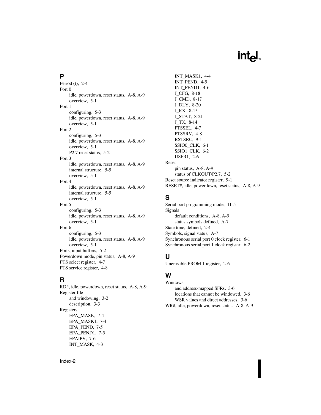 Intel 8XC196Jx, 8XC196Lx, 8XC196Kx, 87C196CA user manual Index-2 