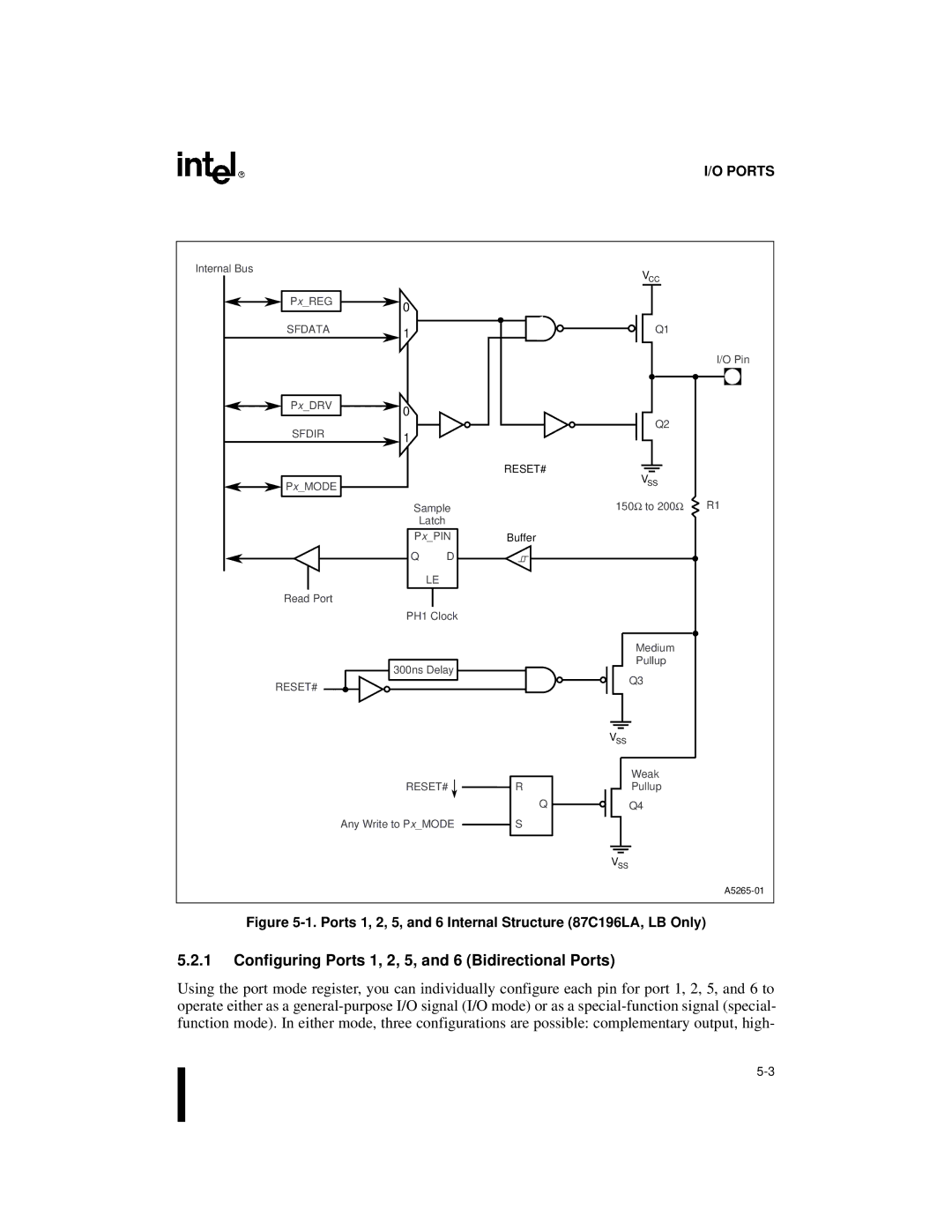 Intel 87C196CA, 8XC196Jx, 8XC196Lx, 8XC196Kx user manual Configuring Ports 1, 2, 5, and 6 Bidirectional Ports 