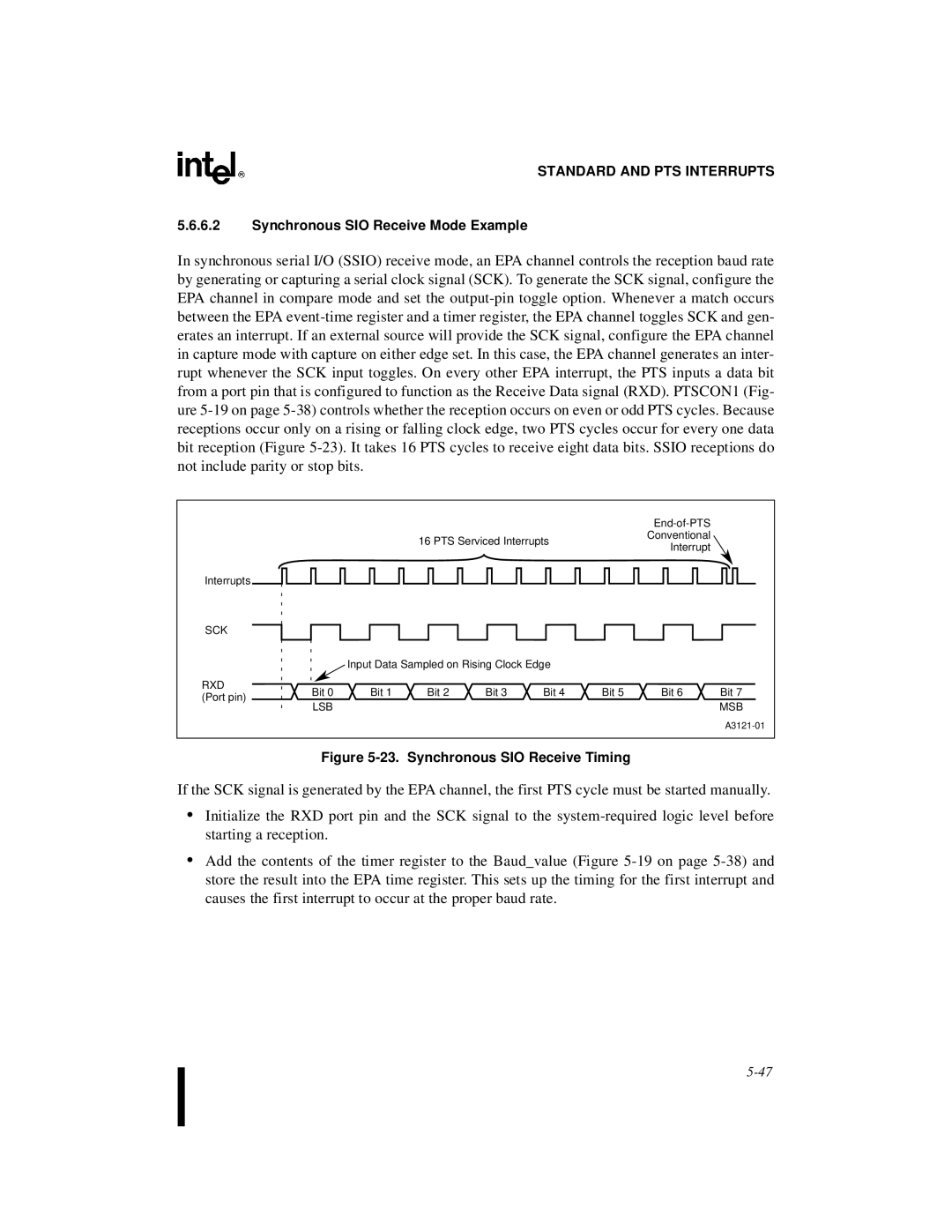 Intel 8XC196MC, 8XC196MD, 8XC196MH manual Synchronous SIO Receive Mode Example, Synchronous SIO Receive Timing 