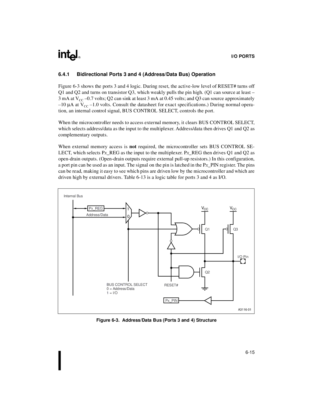 Intel 8XC196MD, 8XC196MH Bidirectional Ports 3 and 4 Address/Data Bus Operation, Address/Data Bus Ports 3 and 4 Structure 