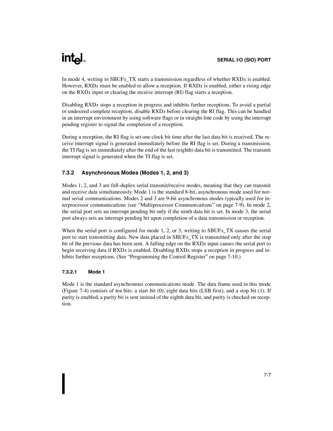 Intel 8XC196MC, 8XC196MD, 8XC196MH manual Asynchronous Modes Modes 1, 2 