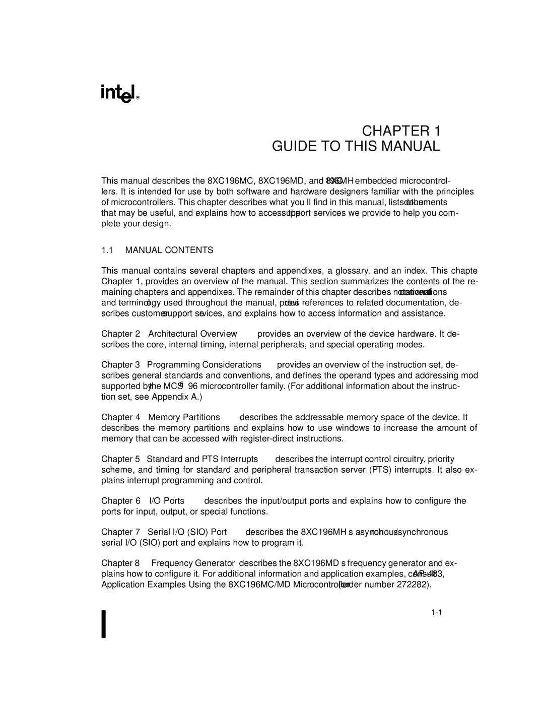 Intel 8XC196MD, 8XC196MH, 8XC196MC manual Chapter Guide to this Manual, Manual Contents 