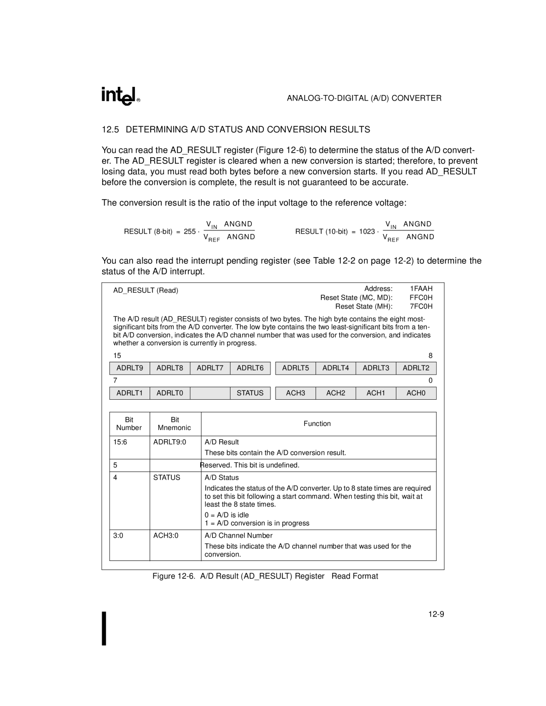 Intel 8XC196MH, 8XC196MD, 8XC196MC manual Determining A/D Status and Conversion Results, Adresult Read, ADRLT90 