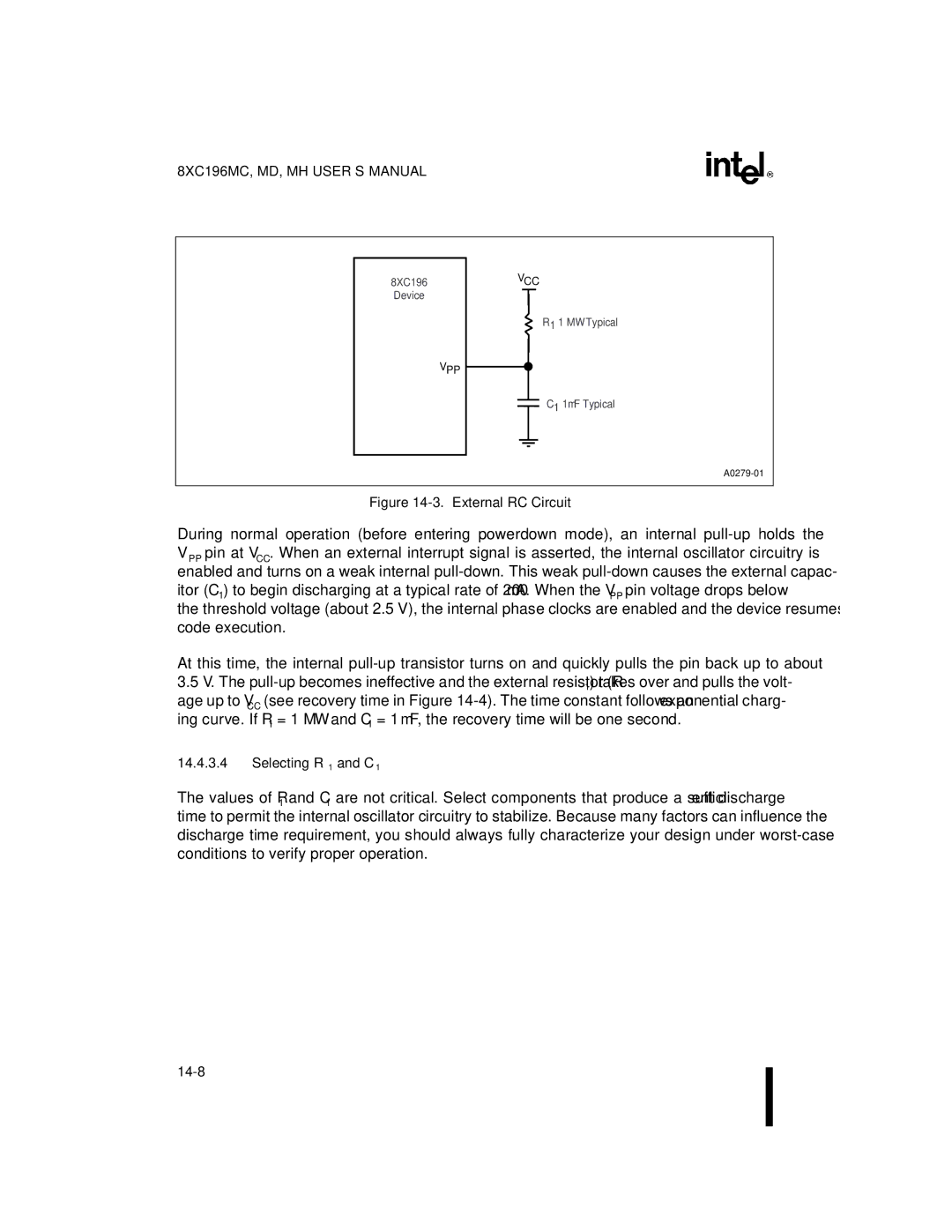 Intel 8XC196MD, 8XC196MH, 8XC196MC manual External RC Circuit, Selecting R1 and C1 