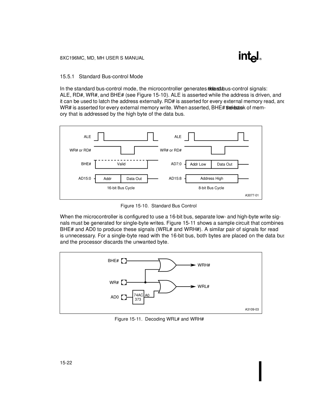 Intel 8XC196MH, 8XC196MD, 8XC196MC manual Standard Bus-control Mode, BHE# WR# AD0 