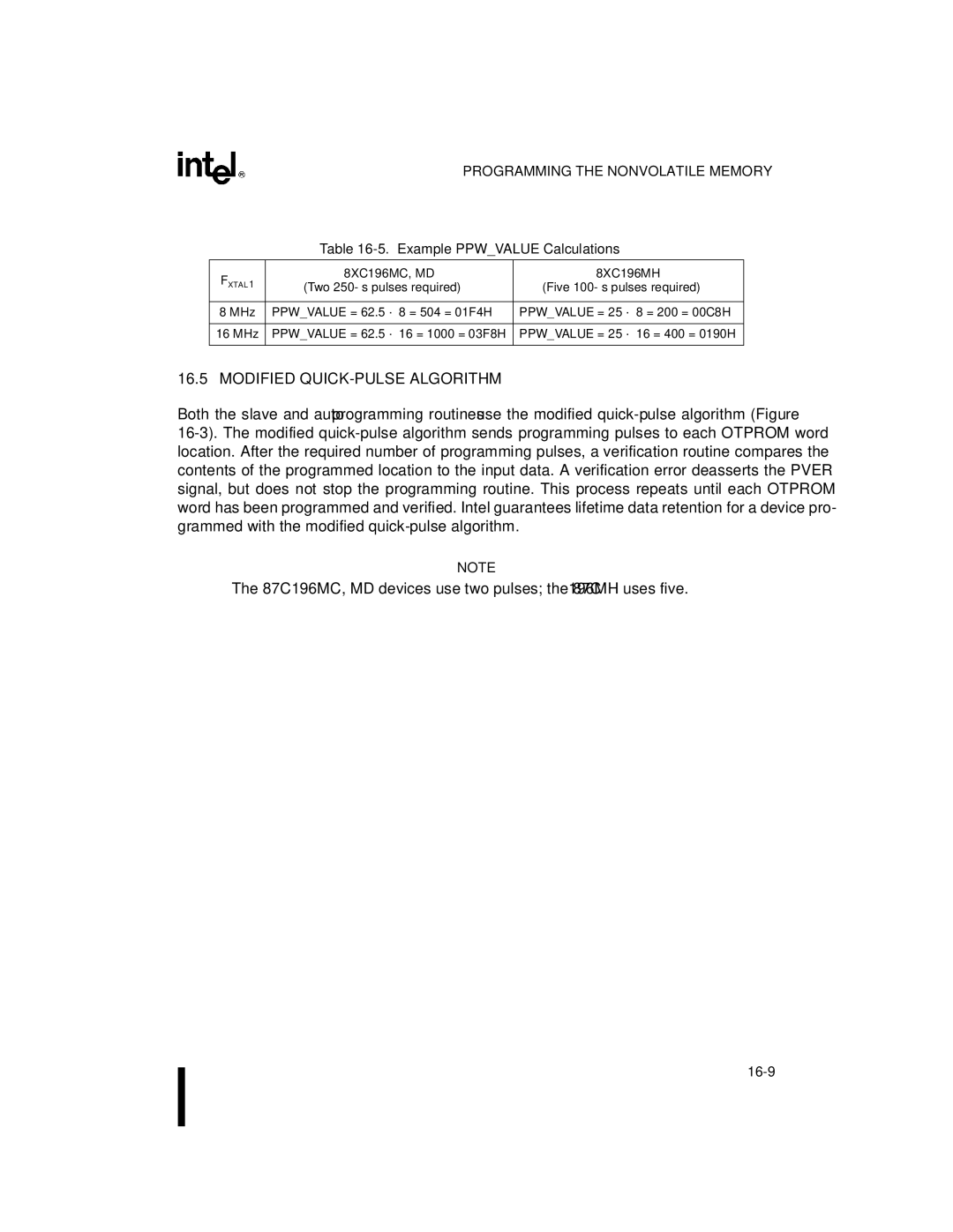 Intel 8XC196MC, 8XC196MD, 8XC196MH manual Modified QUICK-PULSE Algorithm, Example Ppwvalue Calculations, Ppwvalue = 