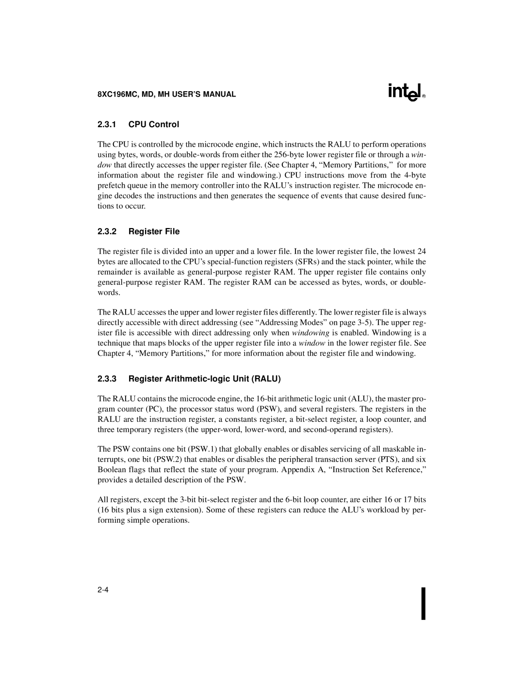 Intel 8XC196MC, 8XC196MD, 8XC196MH manual CPU Control, Register File, Register Arithmetic-logic Unit Ralu 