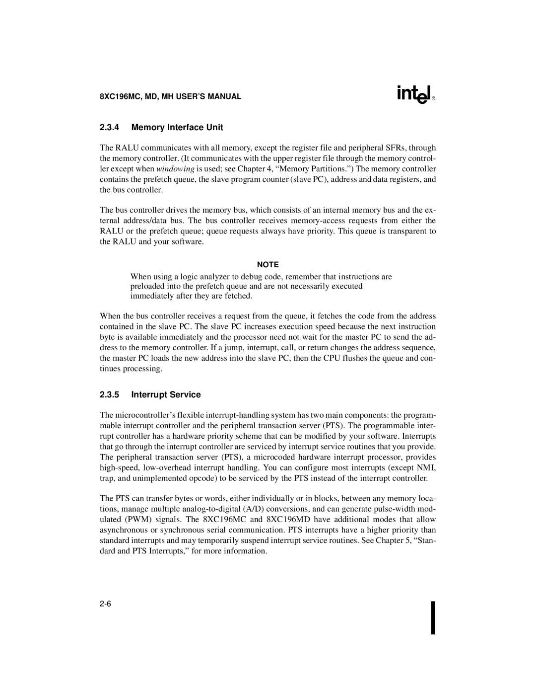 Intel 8XC196MH, 8XC196MD, 8XC196MC manual Memory Interface Unit, Interrupt Service 