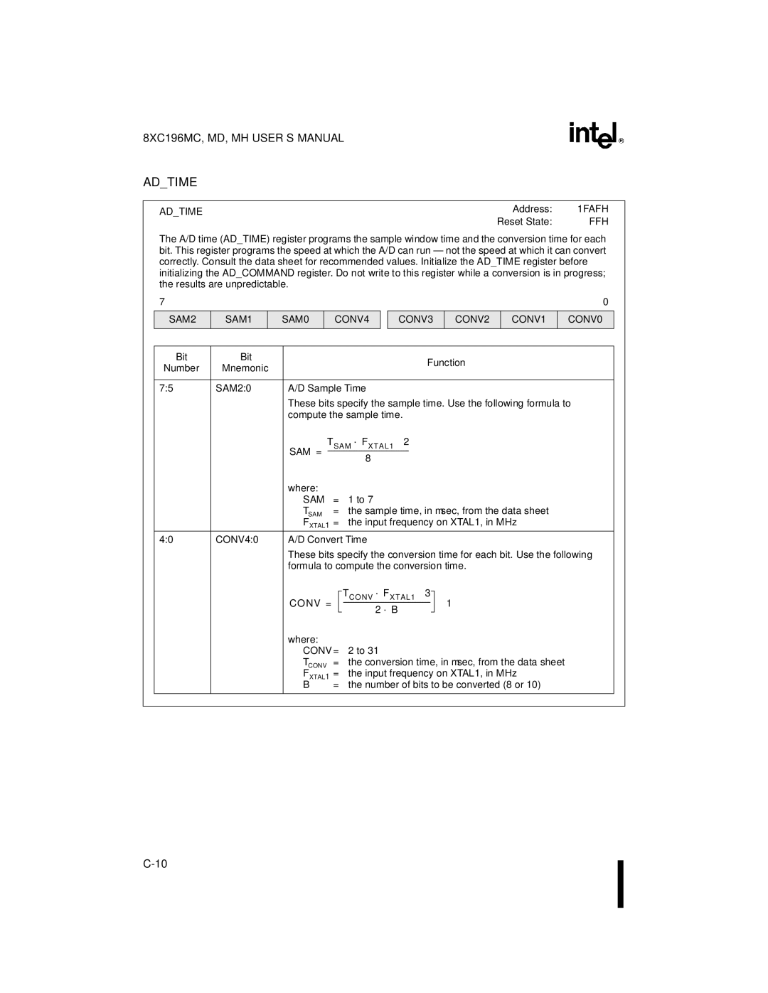 Intel 8XC196MH, 8XC196MD, 8XC196MC manual Adtime 