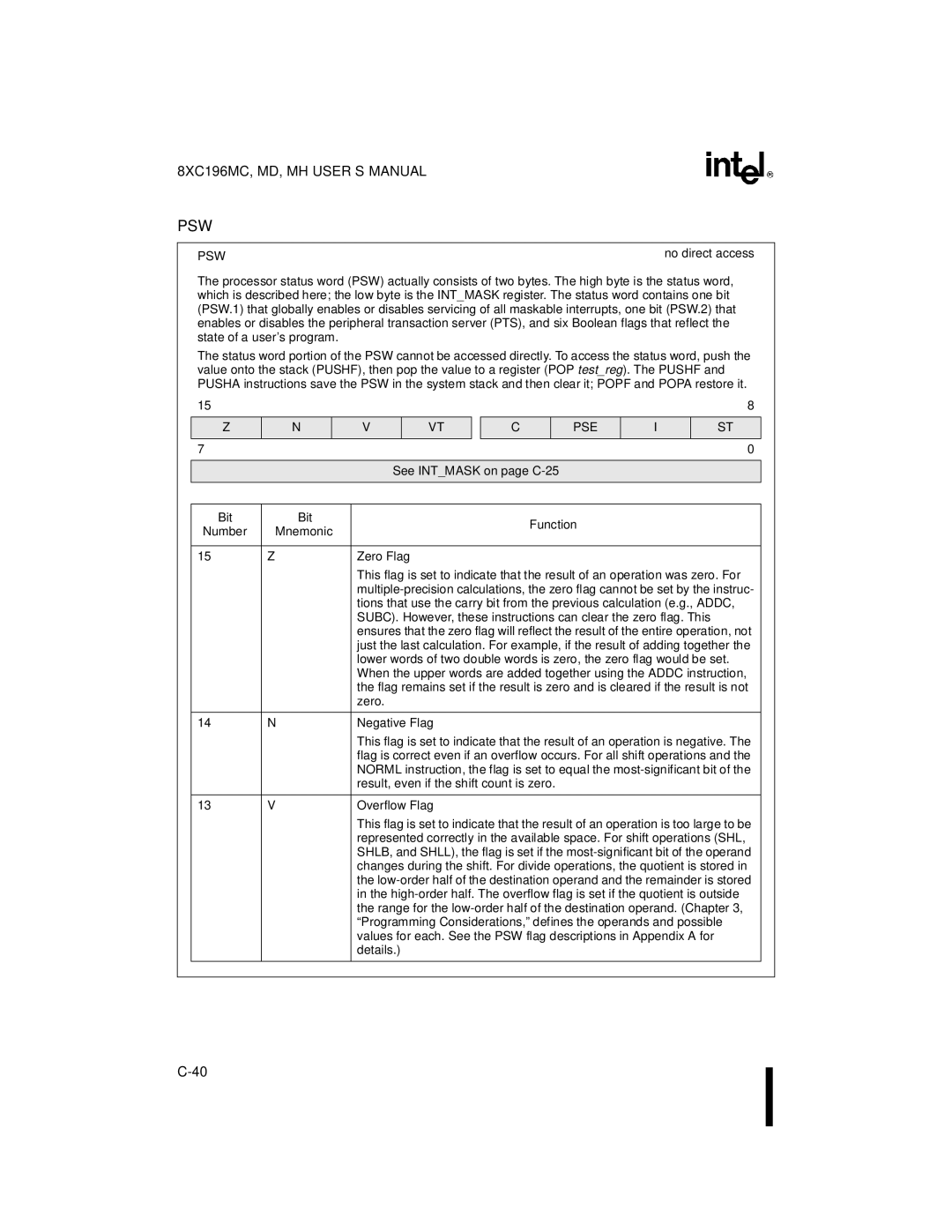 Intel 8XC196MH, 8XC196MD, 8XC196MC manual Psw, Pse 