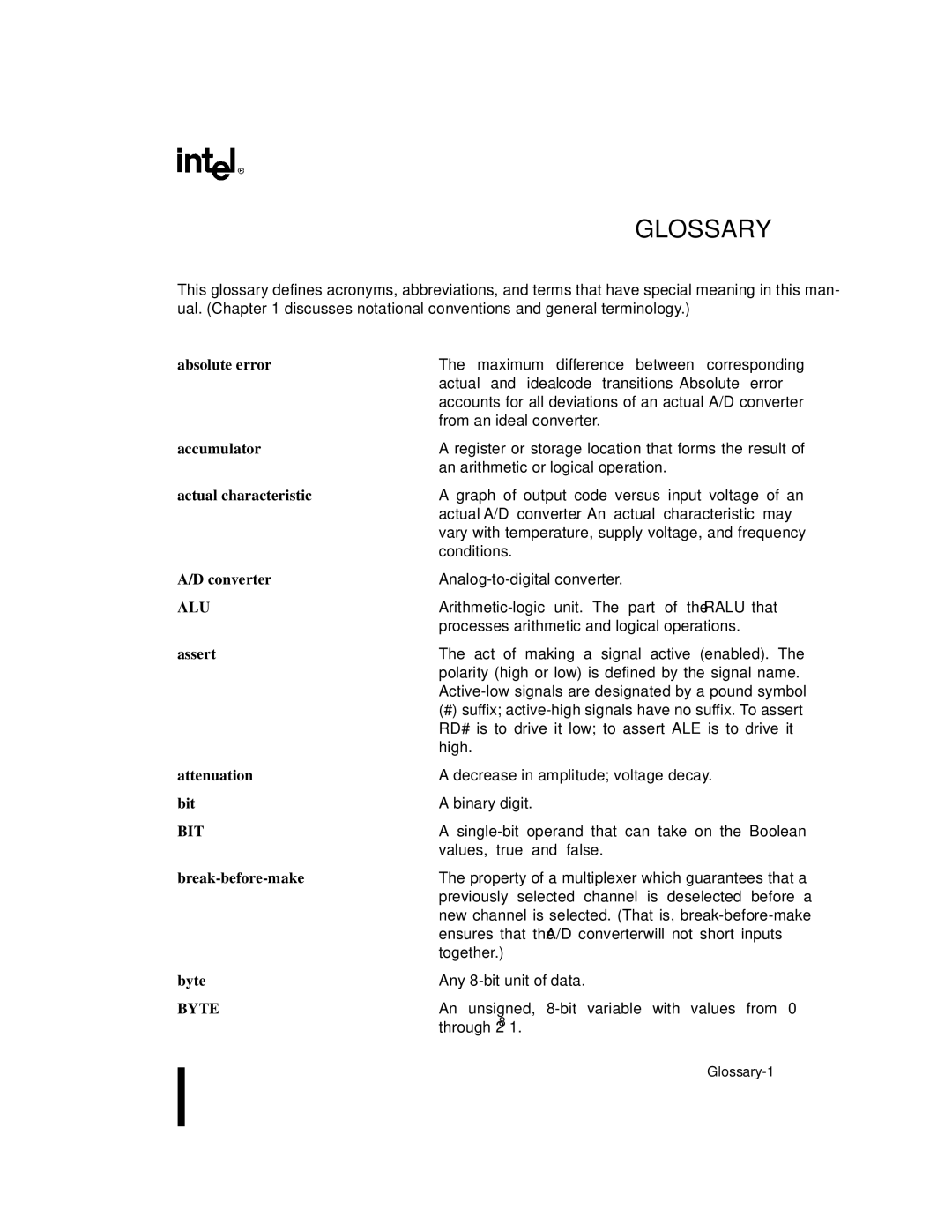 Intel 8XC196MD, 8XC196MH, 8XC196MC manual Glossary 