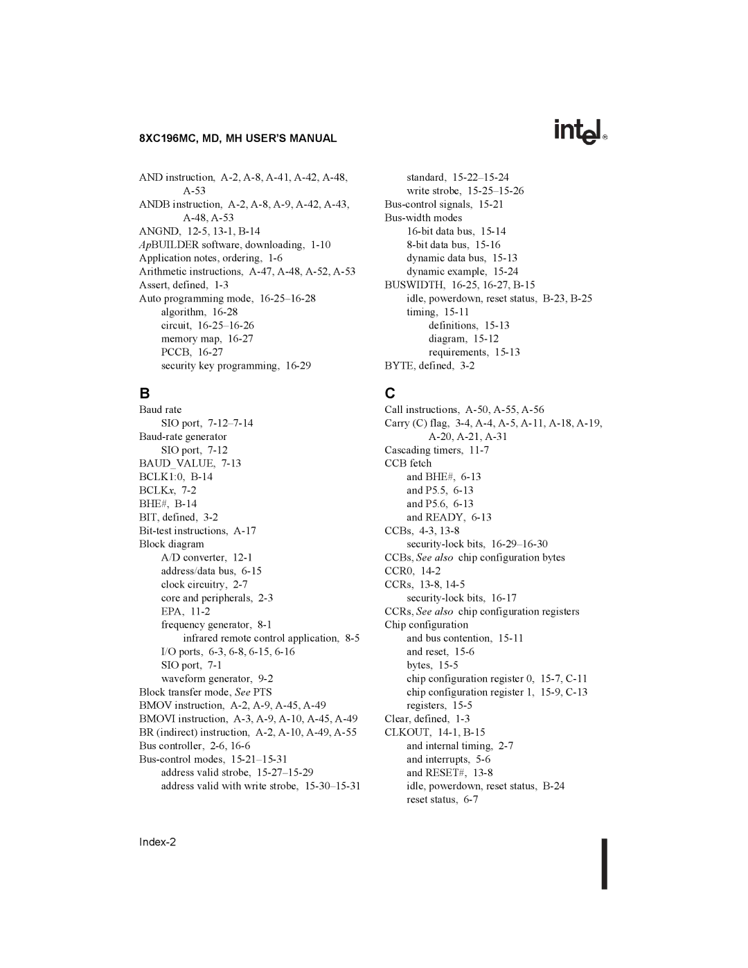 Intel 8XC196MD, 8XC196MH, 8XC196MC manual Index-2 