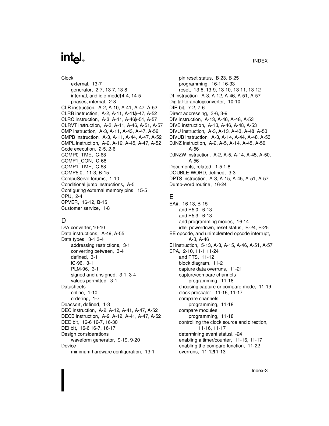 Intel 8XC196MH, 8XC196MD, 8XC196MC manual Index-3 