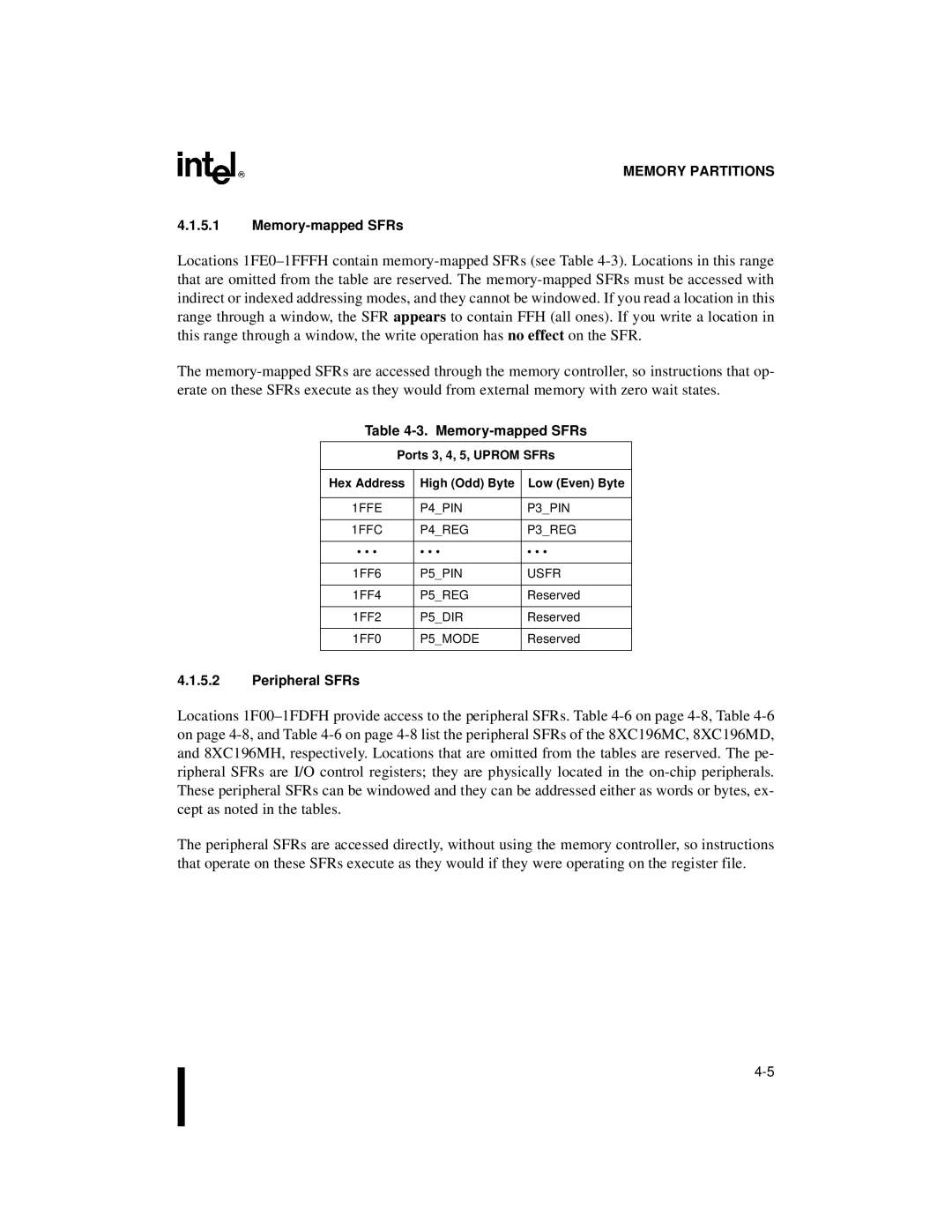 Intel 8XC196MH, 8XC196MD, 8XC196MC manual Memory-mapped SFRs, Peripheral SFRs 