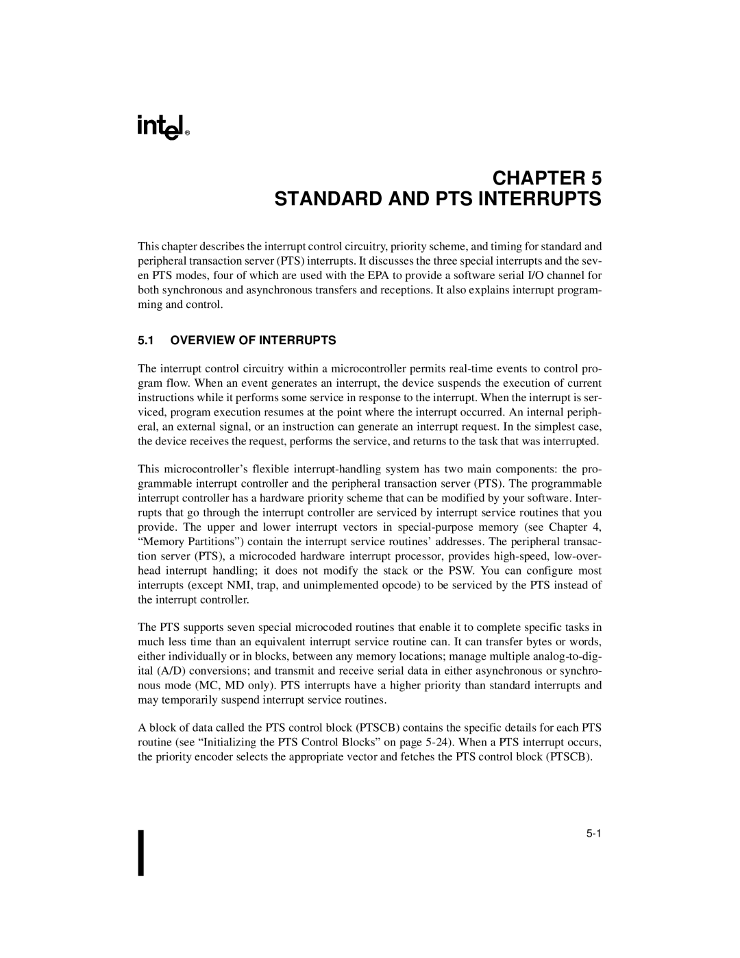 Intel 8XC196MH, 8XC196MD, 8XC196MC manual Chapter Standard and PTS Interrupts, Overview of Interrupts 