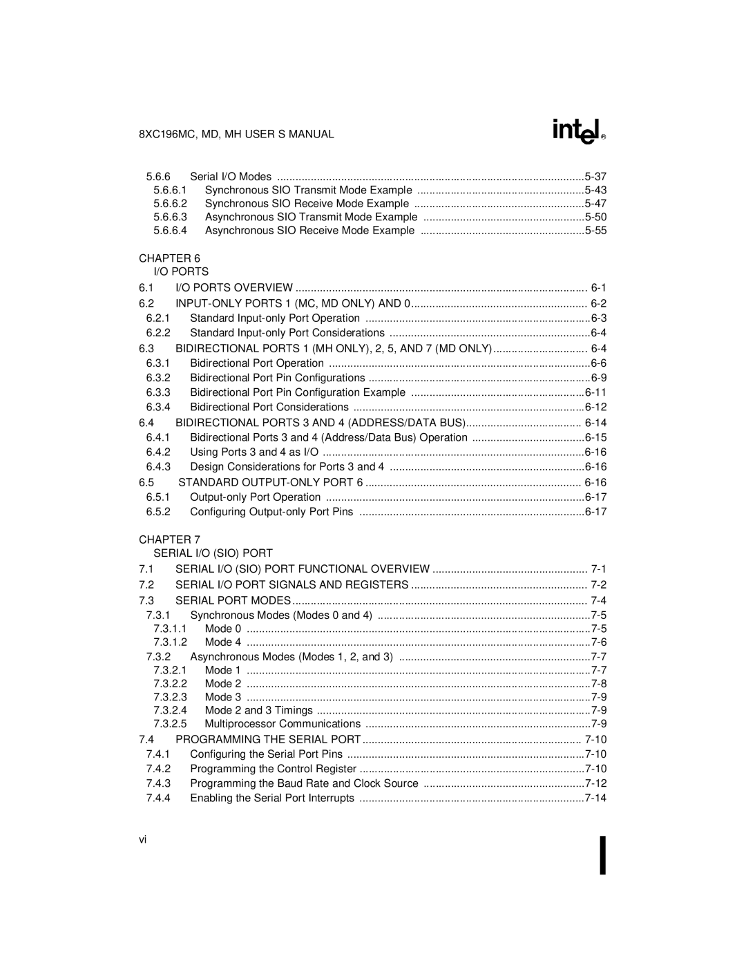 Intel 8XC196MD, 8XC196MH manual 8XC196MC, MD, MH USER’S Manual 