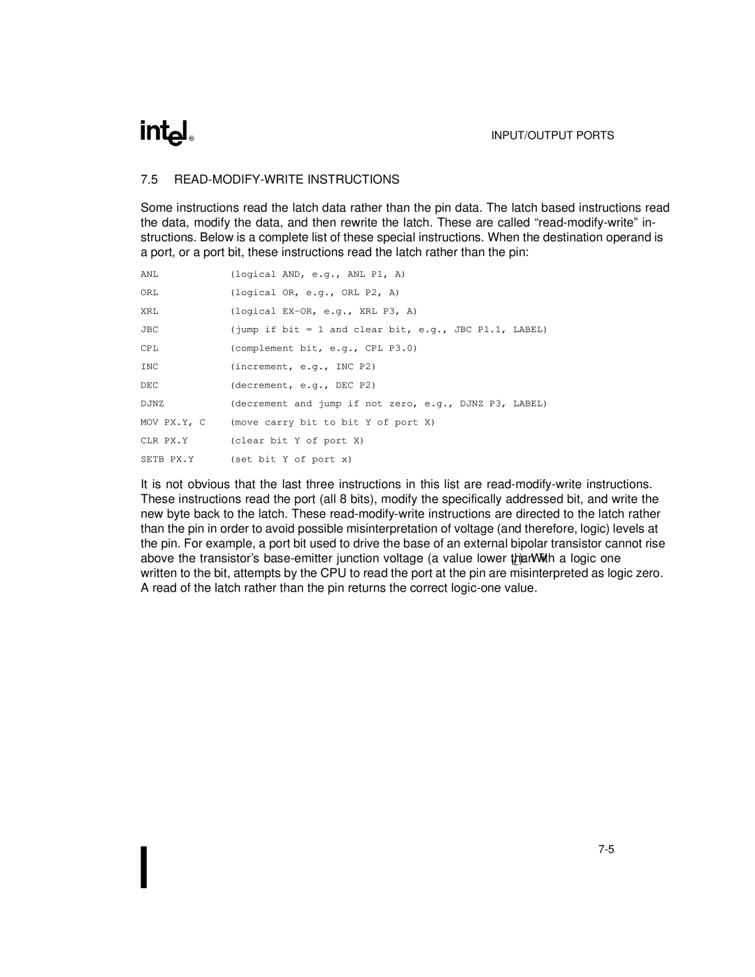 Intel 8XC251SQ, 8XC251SA, 8XC251SP, 8XC251SB, Embedded Microcontroller manual READ-MODIFY-WRITE Instructions 