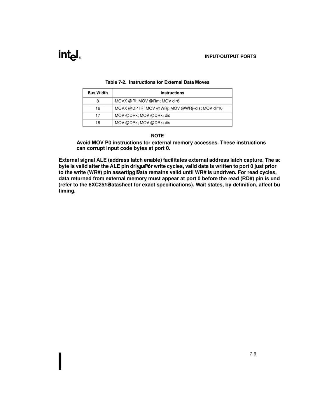 Intel 8XC251SP, 8XC251SA, 8XC251SQ, 8XC251SB, Embedded Microcontroller manual Instructions for External Data Moves 