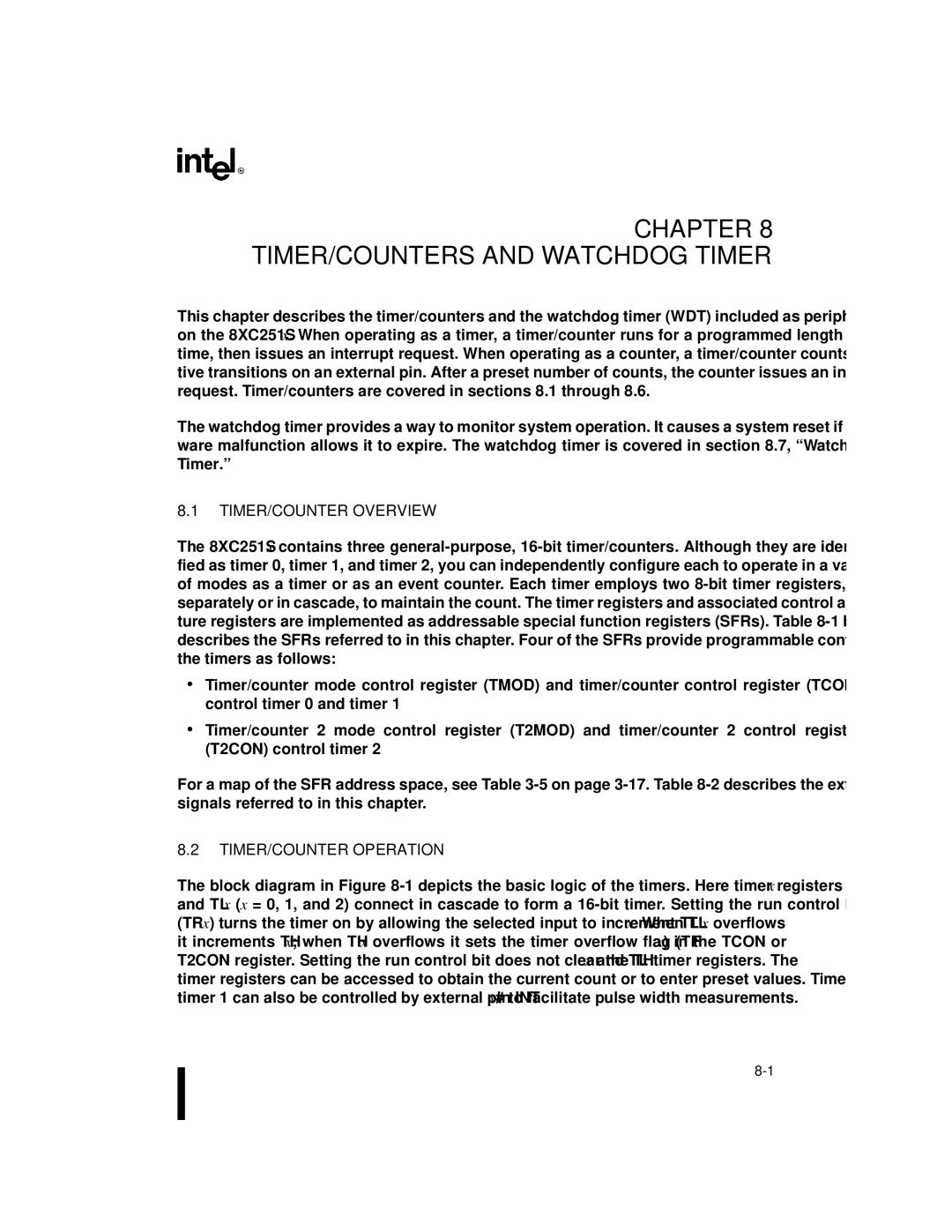 Intel 8XC251SA, 8XC251SP, 8XC251SQ, 8XC251SB, Embedded Microcontroller manual TIMER/COUNTER Overview, TIMER/COUNTER Operation 