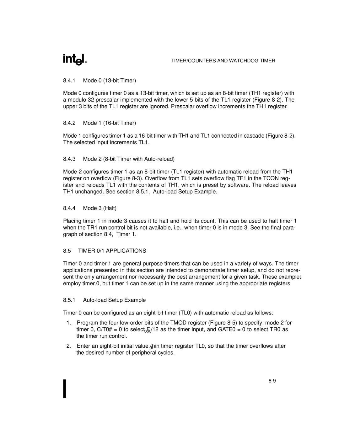 Intel 8XC251SB, 8XC251SA, 8XC251SP, 8XC251SQ manual Mode 3 Halt, Timer 0/1 Applications, Auto-load Setup Example 