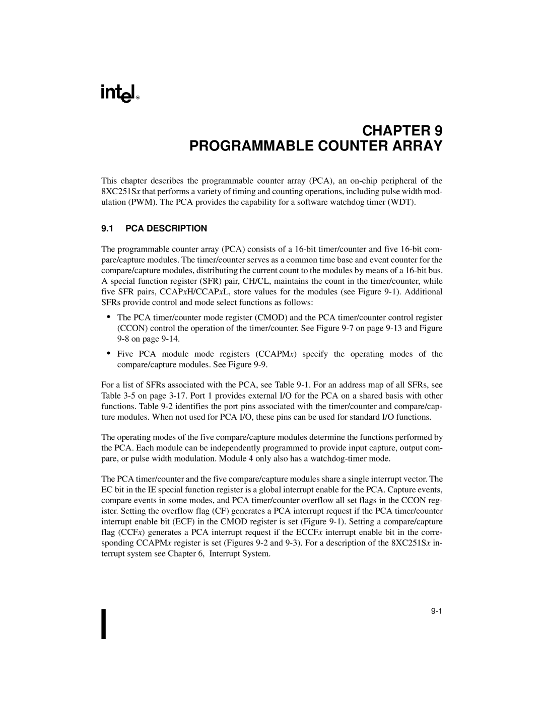 Intel 8XC251SA, 8XC251SP, 8XC251SQ, 8XC251SB, Embedded Microcontroller Chapter Programmable Counter Array, PCA Description 