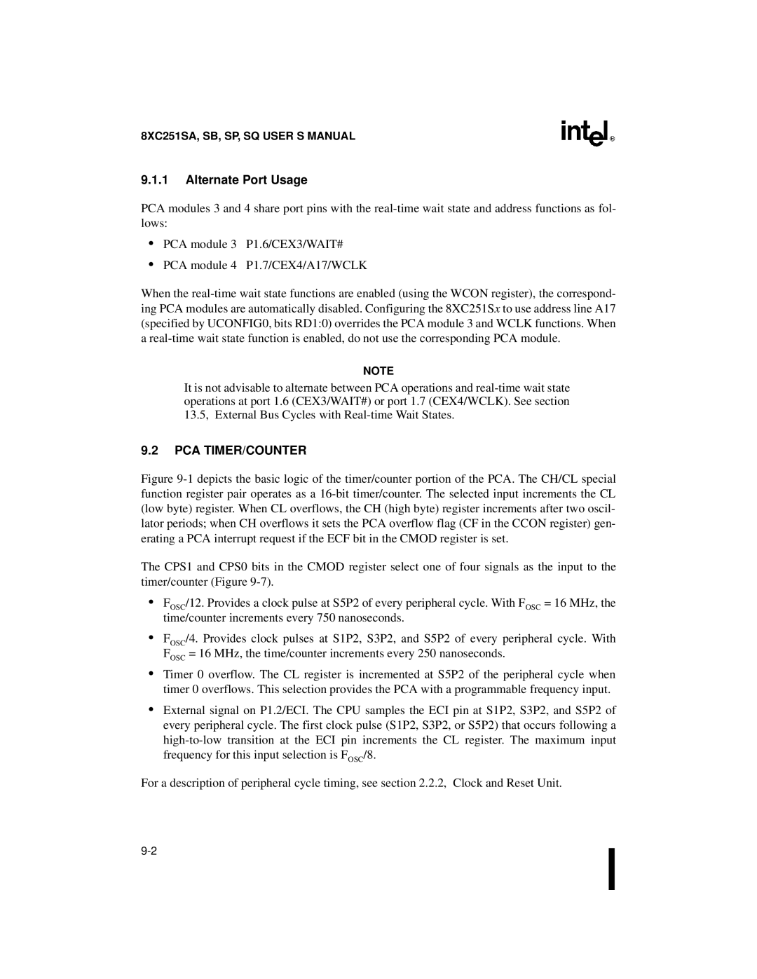 Intel 8XC251SP, 8XC251SA, 8XC251SQ, 8XC251SB, Embedded Microcontroller manual Alternate Port Usage, Pca Timer/Counter 