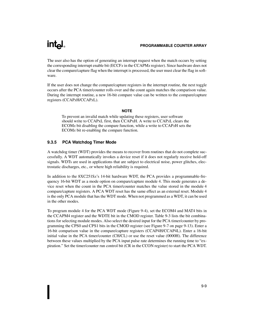 Intel 8XC251SB, 8XC251SA, 8XC251SP, 8XC251SQ, Embedded Microcontroller manual PCA Watchdog Timer Mode 