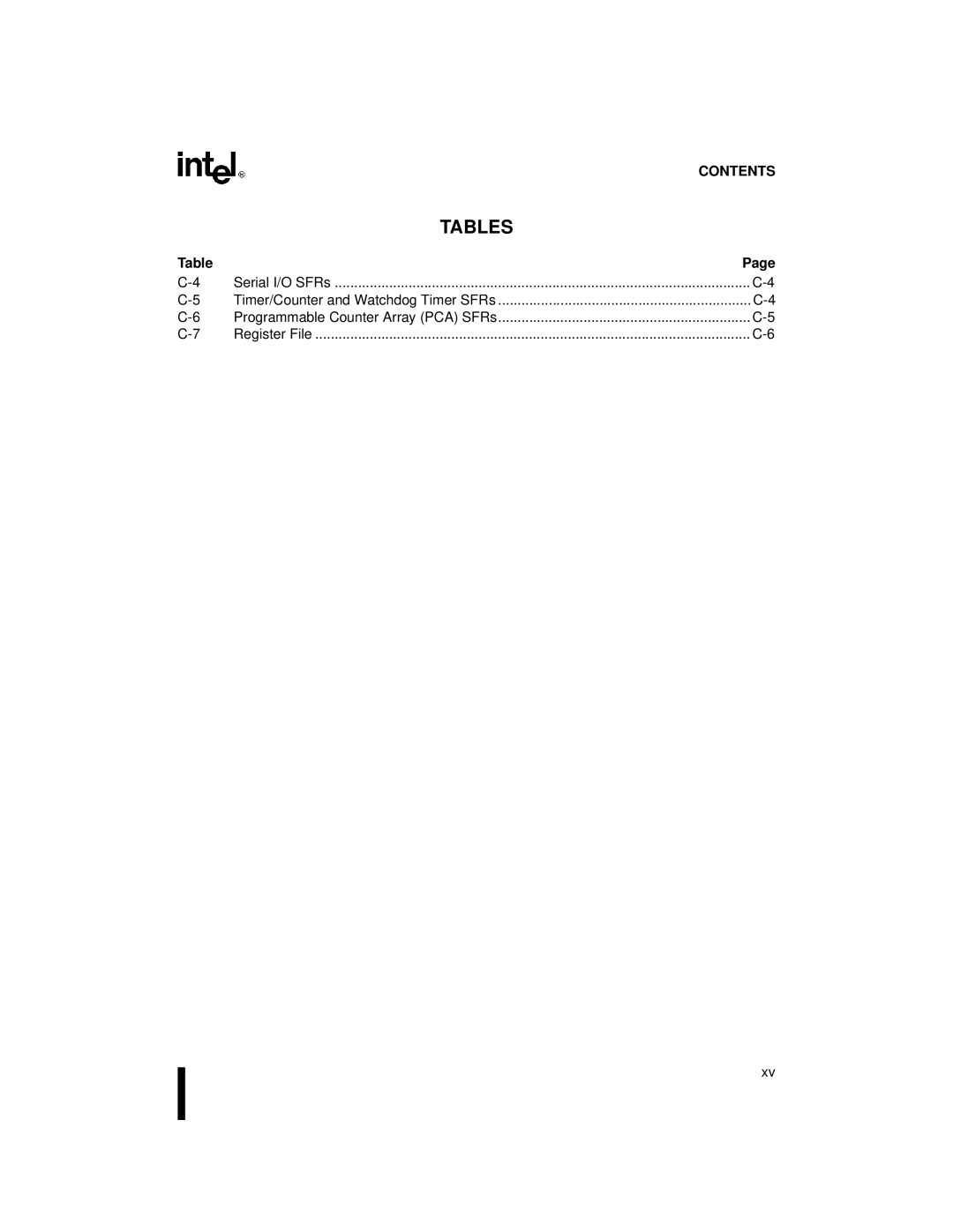 Intel 8XC251SQ, 8XC251SA, 8XC251SP, 8XC251SB, Embedded Microcontroller manual Tables 