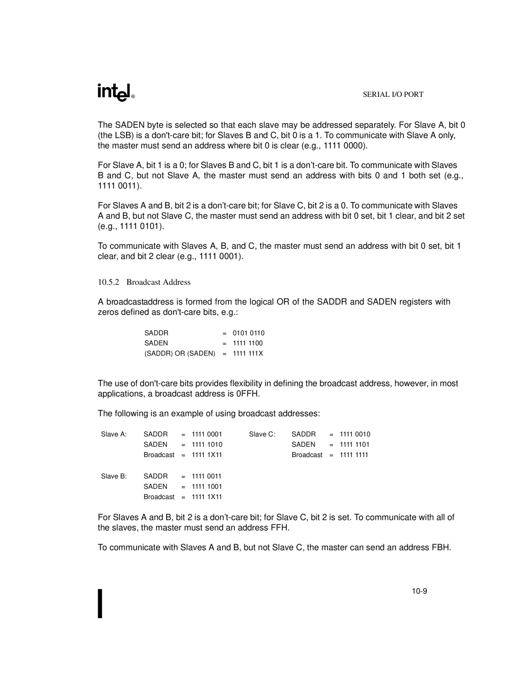 Intel 8XC251SP, 8XC251SA, 8XC251SQ, 8XC251SB, Embedded Microcontroller manual Broadcast Address, Saddr or Saden 