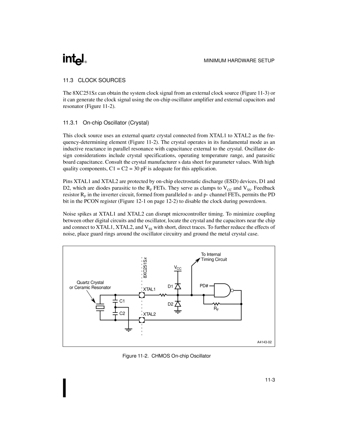 Intel 8XC251SP, 8XC251SA, 8XC251SQ, 8XC251SB, Embedded Microcontroller Clock Sources, On-chip Oscillator Crystal, XTAL1 XTAL2 