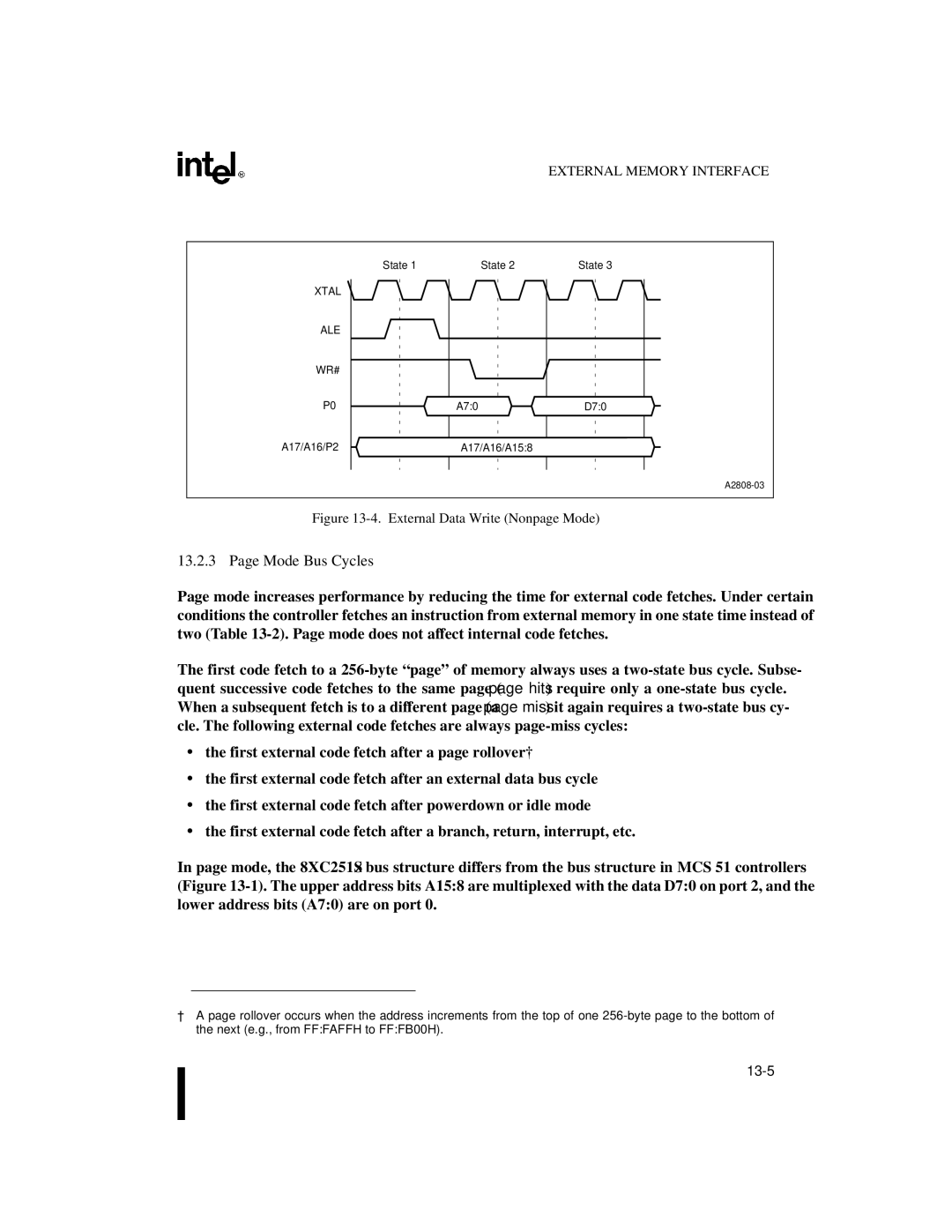 Intel 8XC251SB, 8XC251SA, 8XC251SP, 8XC251SQ, Embedded Microcontroller manual Mode Bus Cycles, External Data Write Nonpage Mode 