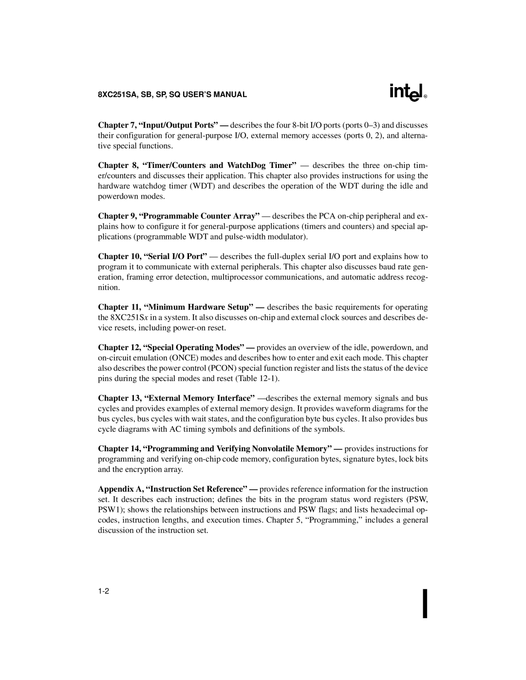 Intel 8XC251SQ, 8XC251SP, 8XC251SB, Embedded Microcontroller manual 8XC251SA, SB, SP, SQ USER’S Manual 