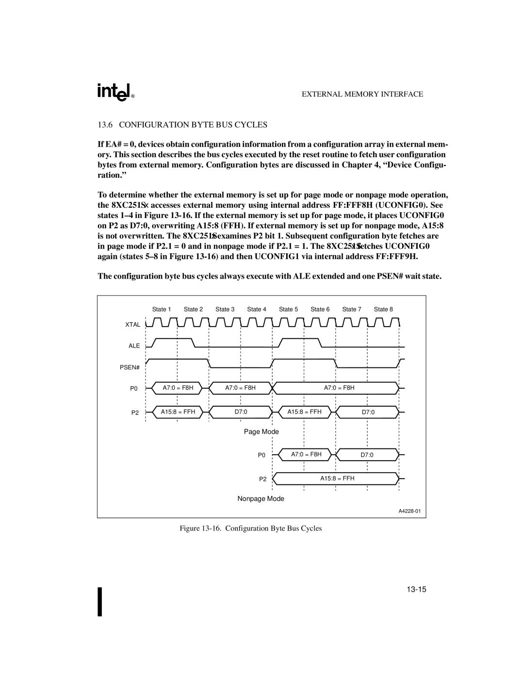 Intel 8XC251SB, 8XC251SA, 8XC251SP, 8XC251SQ, Embedded Microcontroller manual Configuration Byte BUS Cycles, Nonpage Mode 