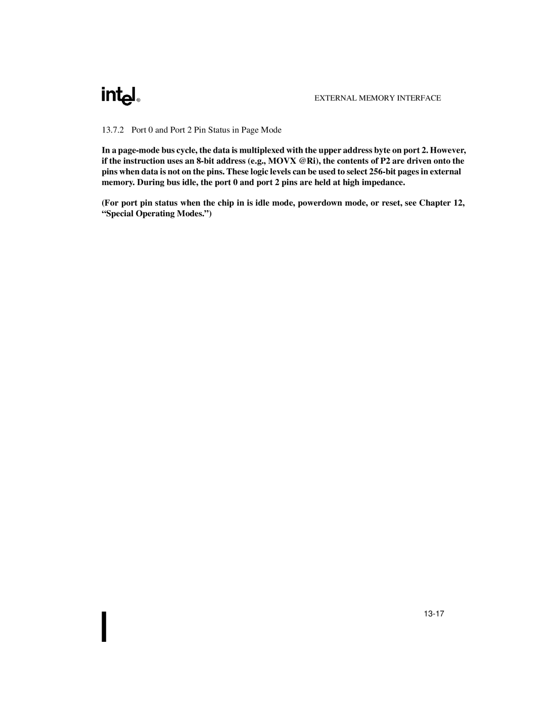 Intel 8XC251SA, 8XC251SP, 8XC251SQ, 8XC251SB, Embedded Microcontroller manual Port 0 and Port 2 Pin Status in Page Mode 