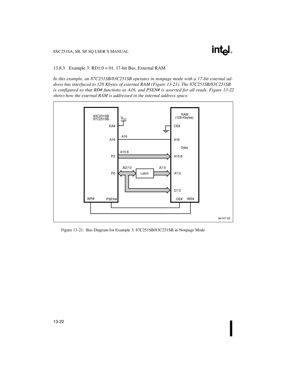 Intel 8XC251SA, 8XC251SP, 8XC251SQ, 8XC251SB, Embedded Microcontroller manual Example 3 RD10 = 01, 17-bit Bus, External RAM 