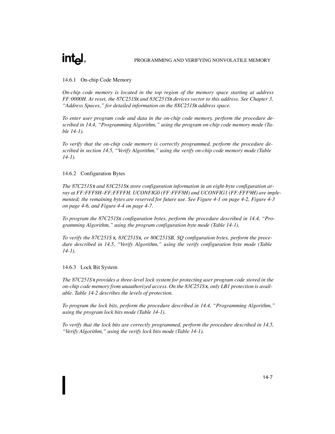Intel 8XC251SQ, 8XC251SA, 8XC251SP, 8XC251SB, Embedded Microcontroller manual Configuration Bytes, Lock Bit System 